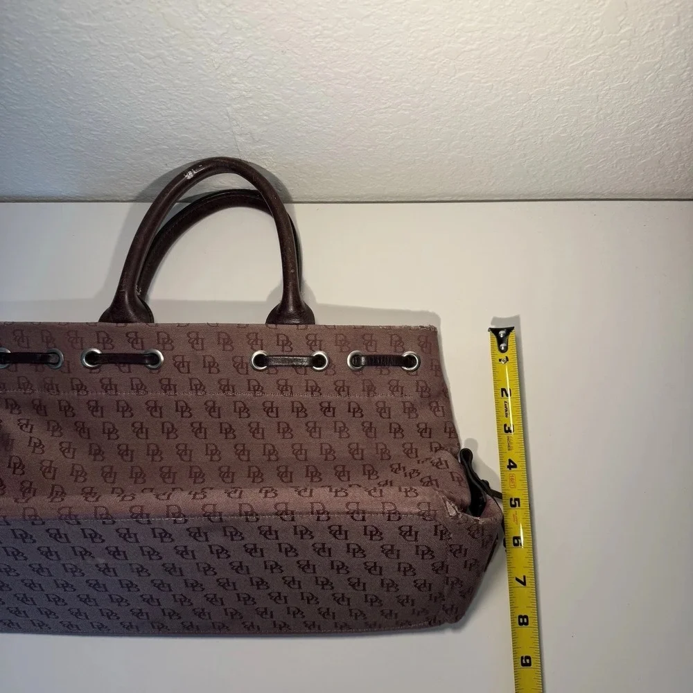 Dooney & Bourke Signature Canvas Satchel Logo Bag Double Leather Handles Tassels